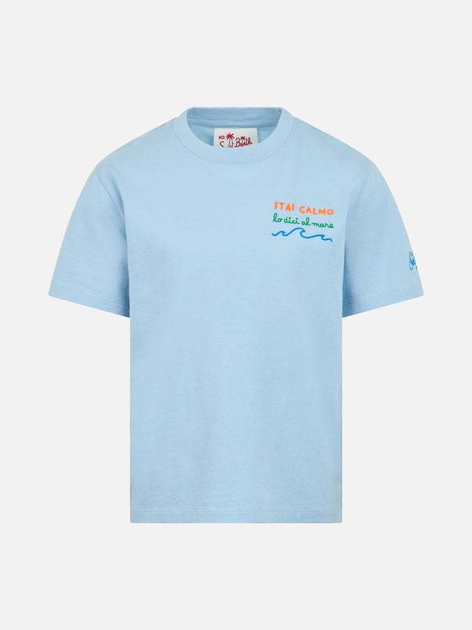 Mc2 Saint Barth T-shirt da bambino in jersey di cotone Portofino Jr con ricamo Stai calmo lo dici al mare