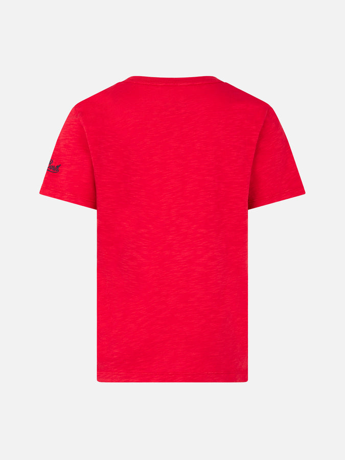 Mc2 Saint Barth T-shirt Da Bambino Rossa Stampa Shark Rider St Barth