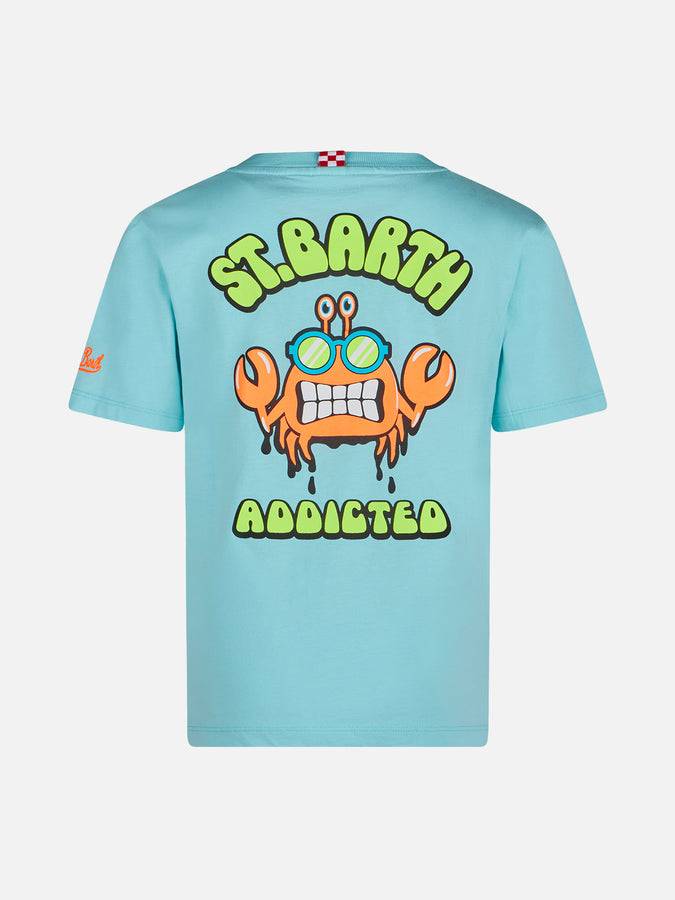 Mc2 Saint Barth T-shirt Da Bambino Verde Acqua In Cotone Con Stampa St. Barth Addicted