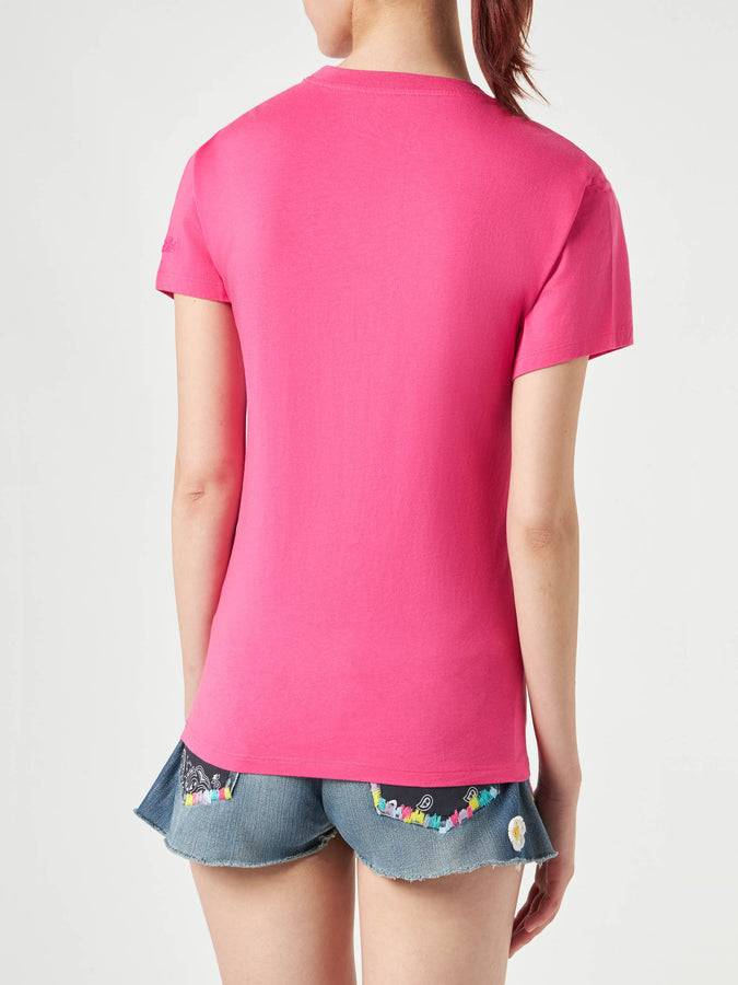 Mc2 Saint Barth T-shirt Da Donna Fucsia In Cotone Con Ricamo