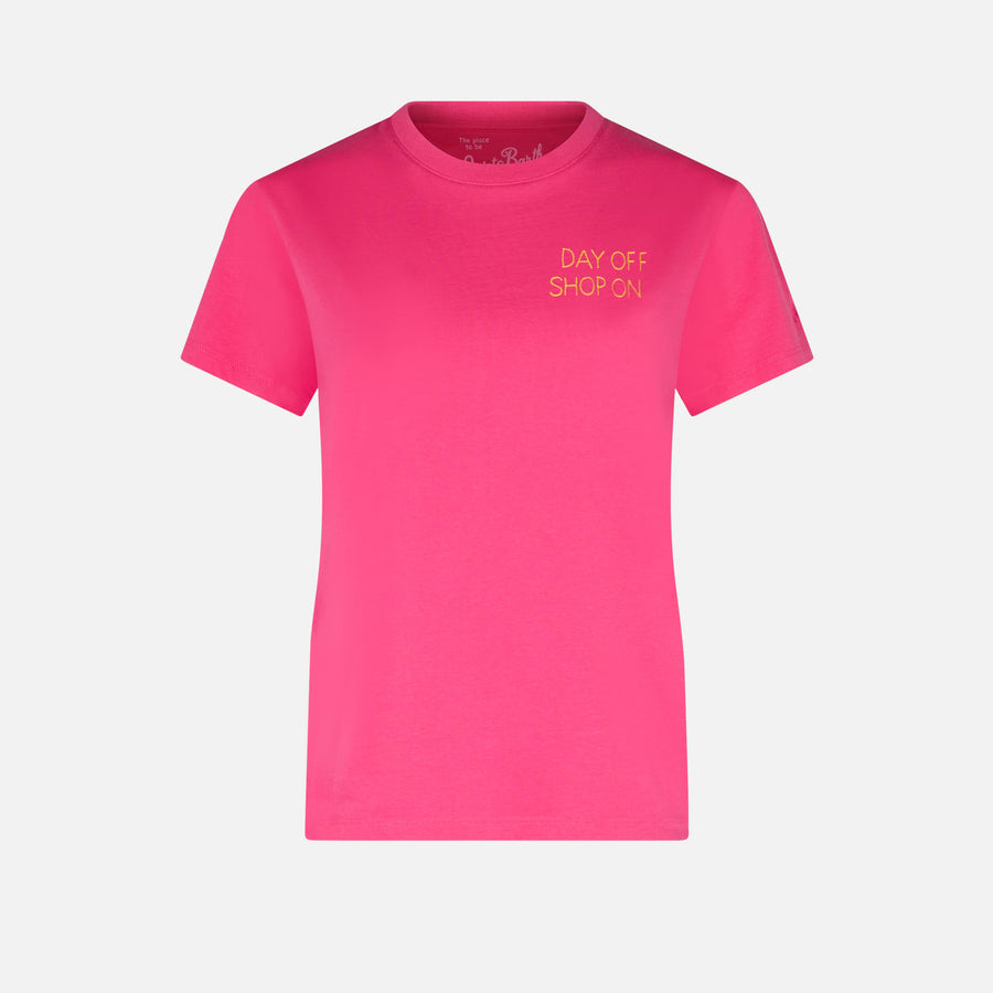 Mc2 Saint Barth T-shirt Da Donna Fucsia In Cotone Con Ricamo