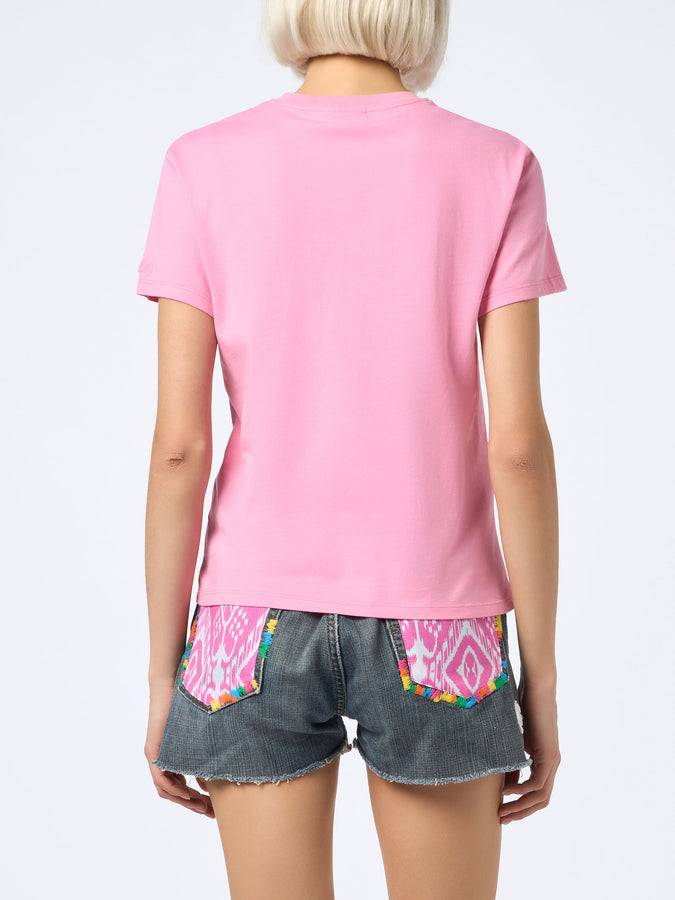 Mc2 Saint Barth T-shirt Da Donna Girocollo Emilie In Jersey Di Cotone Con Ricamo Stressed But Well Dressed