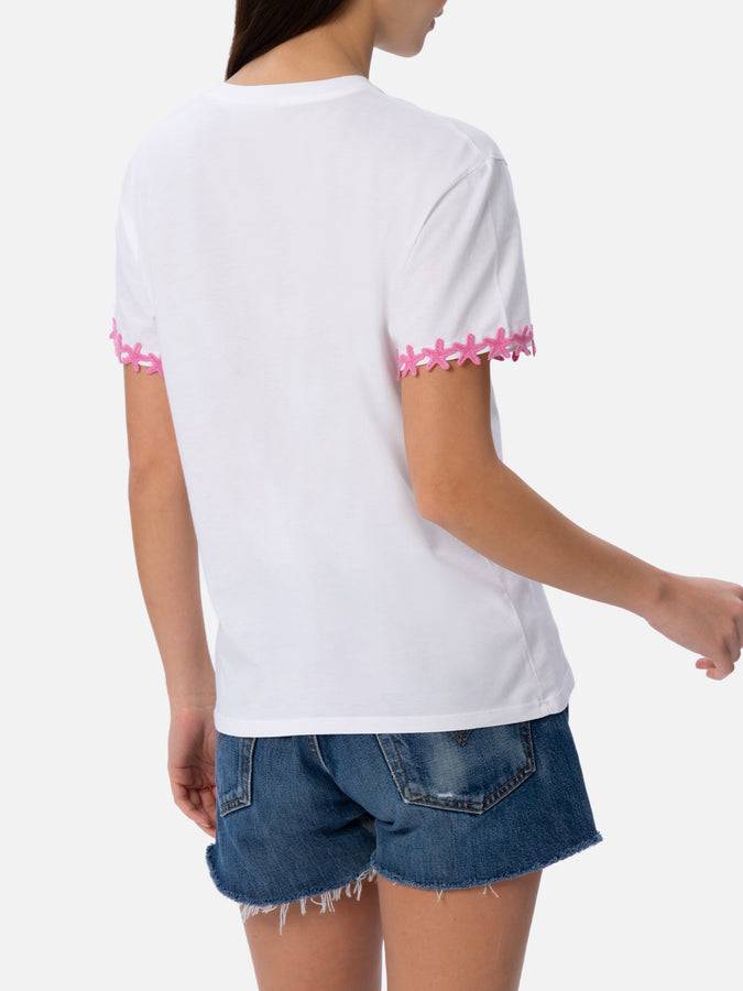 Mc2 Saint Barth T-shirt Da Donna Girocollo Emilie In Jersey Di Cotone Con Ricamo Vacay Mood