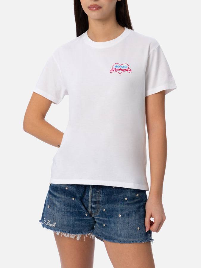 Mc2 Saint Barth T-shirt Da Donna Girocollo Emilie In Jersey Di Cotone Con Ricamo Misstufo Facilmente