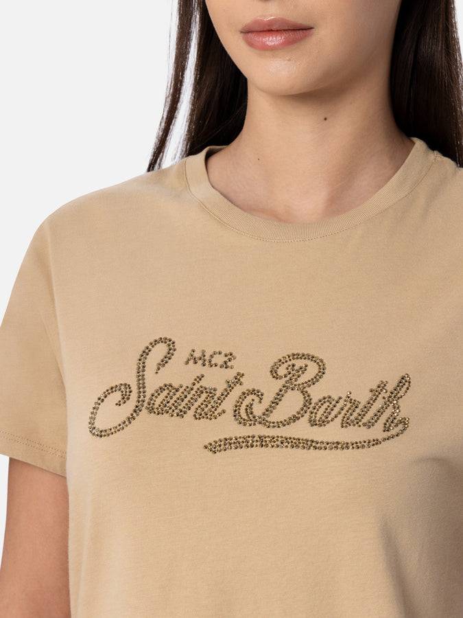 Mc2 Saint Barth T-shirt Da Donna Girocollo Emilie In Jersey Di Cotone Con Ricamo Di Strass Saint Barth