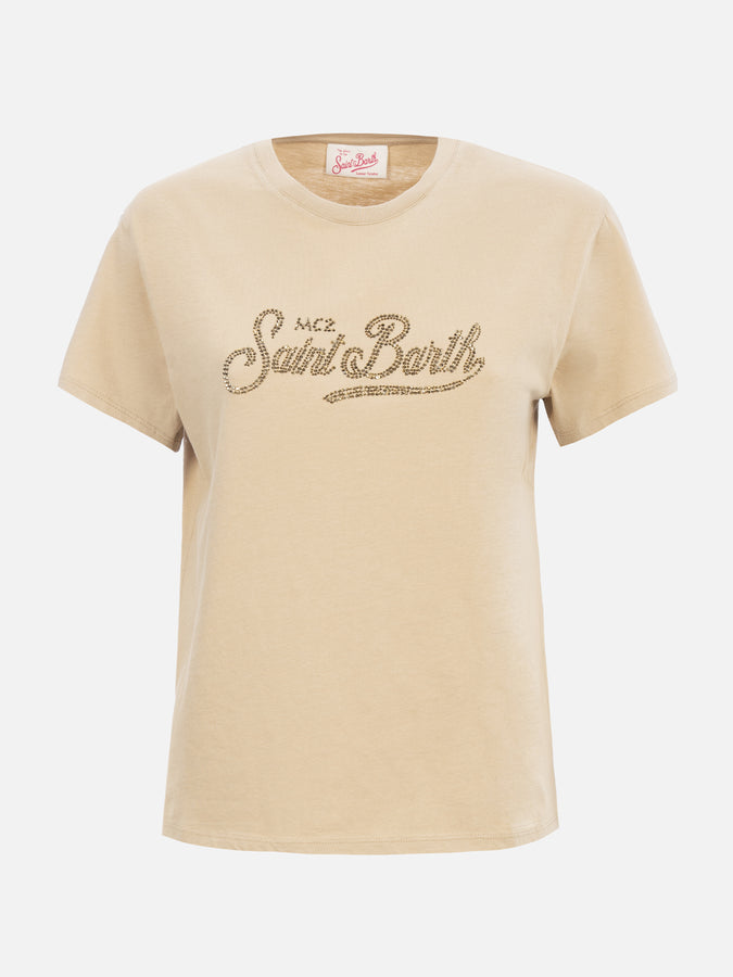 Mc2 Saint Barth T-shirt Da Donna Girocollo Emilie In Jersey Di Cotone Con Ricamo Di Strass Saint Barth