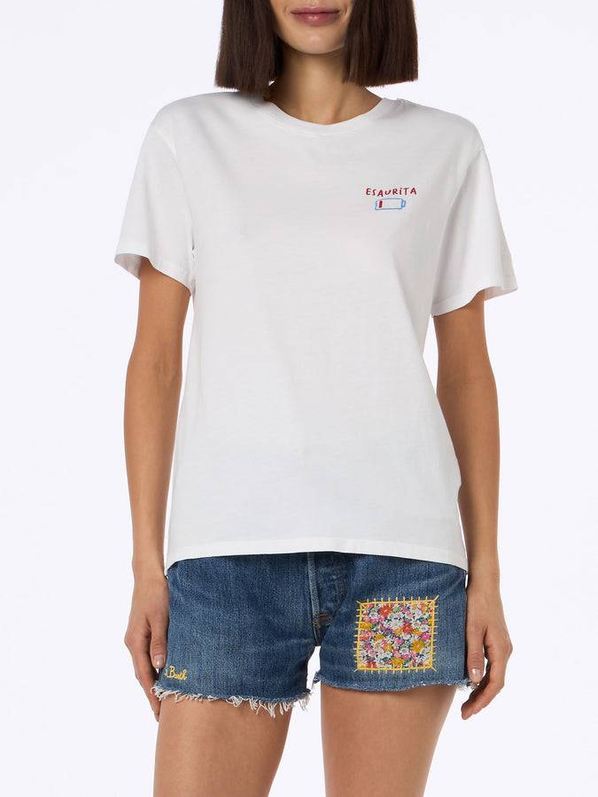 Mc2 Saint Barth T-shirt Da Donna Girocollo Emilie In Jersey Di Cotone Con Ricamo Esaurita