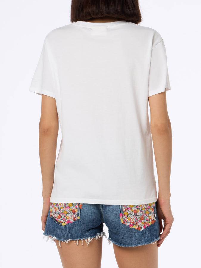 Mc2 Saint Barth T-shirt Da Donna Girocollo Emilie In Jersey Di Cotone Con Ricamo Esaurita