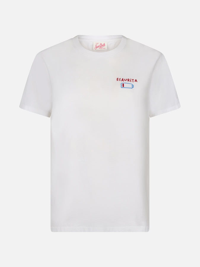 Mc2 Saint Barth T-shirt Da Donna Girocollo Emilie In Jersey Di Cotone Con Ricamo Esaurita