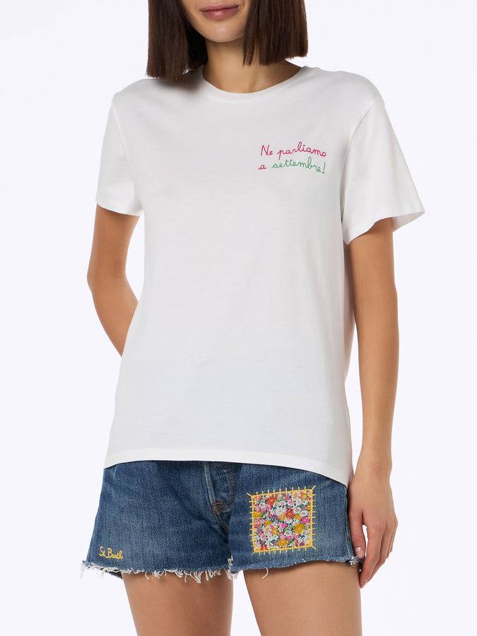 Mc2 Saint Barth T-shirt Da Donna Girocollo Emilie In Jersey Di Cotone Con Ricamo Ne Parliamo A Settembre
