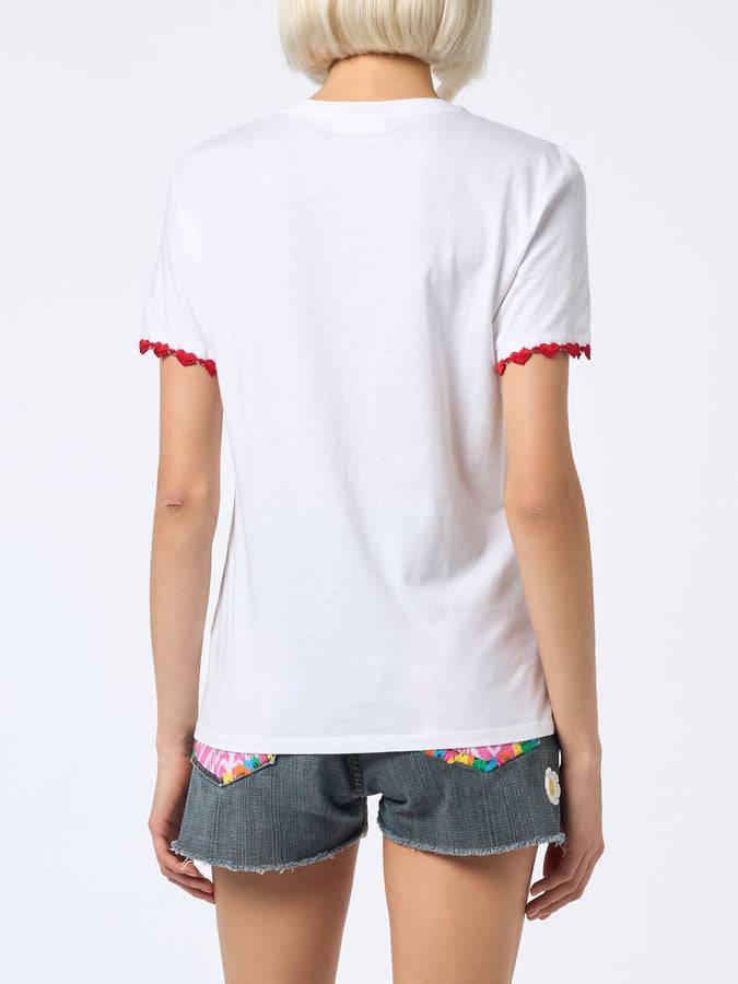 Mc2 Saint Barth T-shirt Da Donna Girocollo Emilie In Jersey Di Cotone Con Ricamo St. Barth Lover
