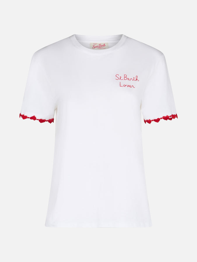 Mc2 Saint Barth T-shirt Da Donna Girocollo Emilie In Jersey Di Cotone Con Ricamo St. Barth Lover