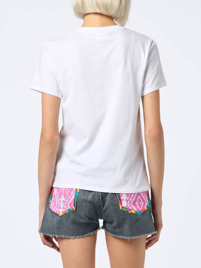 Mc2 Saint Barth T-shirt Da Donna Girocollo Emilie In Jersey Di Cotone Con Ricamo Stai Calma