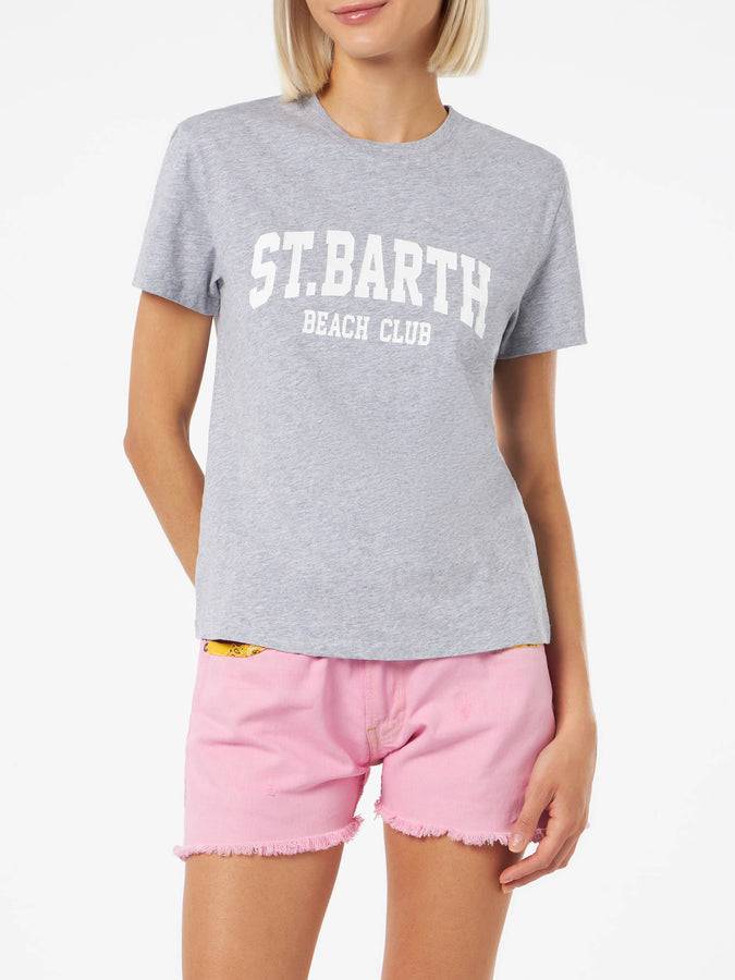 Mc2 Saint Barth T-shirt da donna girocollo Emilie in jersey di cotone con stampa Saint Barth Beach Club