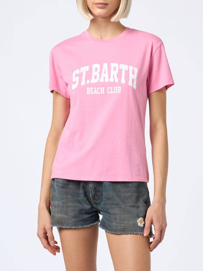Mc2 Saint Barth T-shirt da donna girocollo Emilie in jersey di cotone con stampa Saint Barth Beach Club