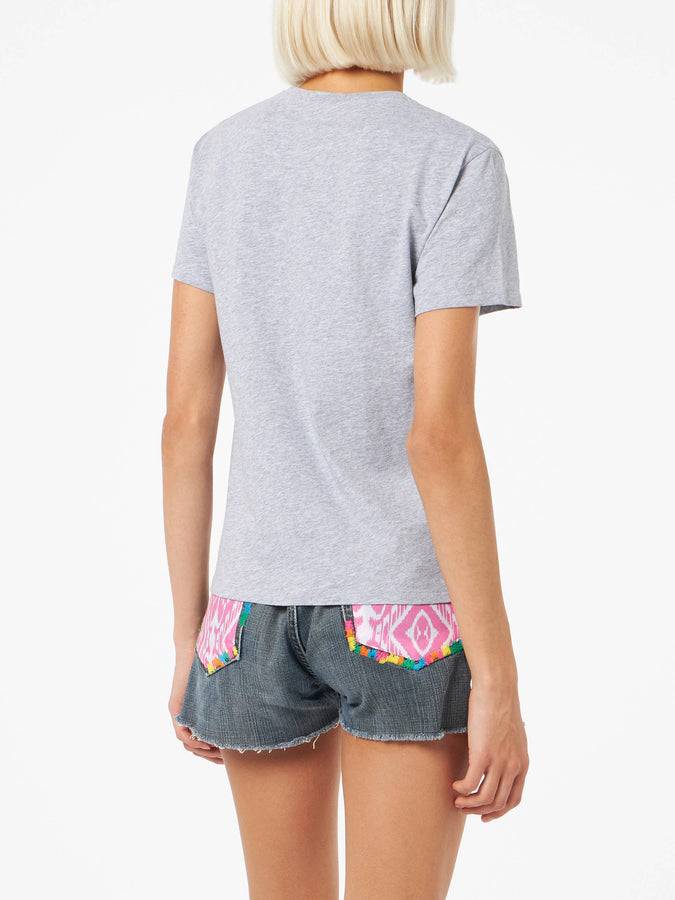 Mc2 Saint Barth T-shirt Da Donna Girocollo Emilie In Jersey Di Cotone Con Ricamo La Vedo Grigia