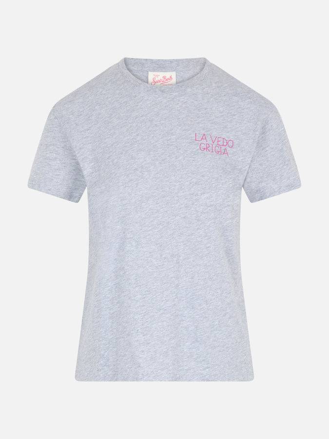 Mc2 Saint Barth T-shirt Da Donna Girocollo Emilie In Jersey Di Cotone Con Ricamo La Vedo Grigia