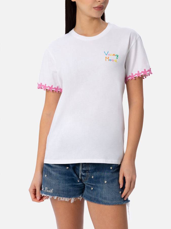 Mc2 Saint Barth T-shirt Da Donna Girocollo Emilie In Jersey Di Cotone Con Ricamo Vacay Mood