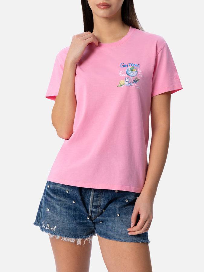 Mc2 Saint Barth T-shirt Da Donna Girocollo Emilie In Jersey Di Cotone Con Ricamo Gin Tonic