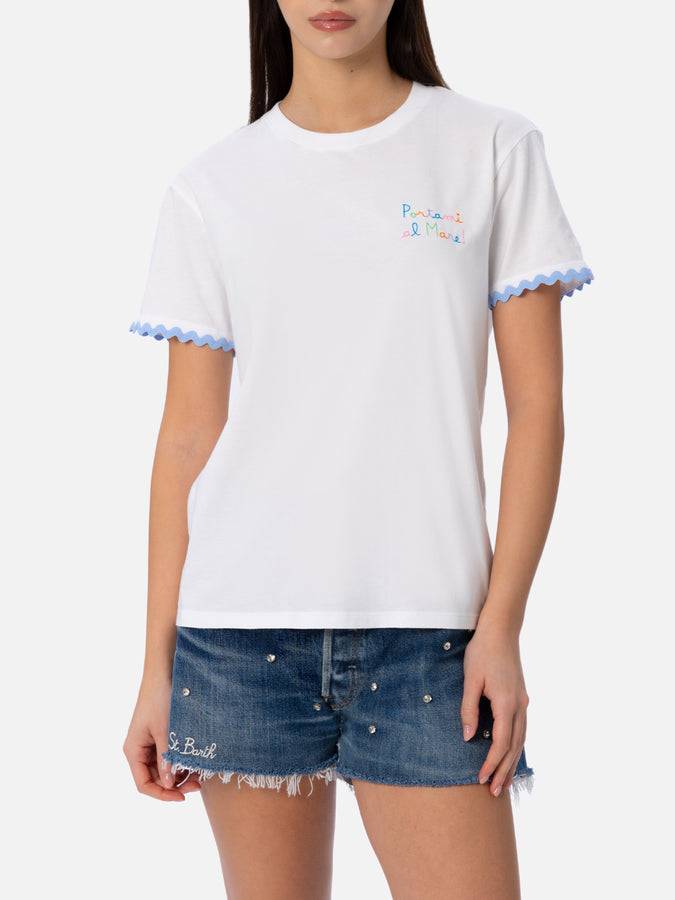 Mc2 Saint Barth T-shirt Da Donna Girocollo Emilie In Jersey Di Cotone Con Ricamo Portami Al Mare
