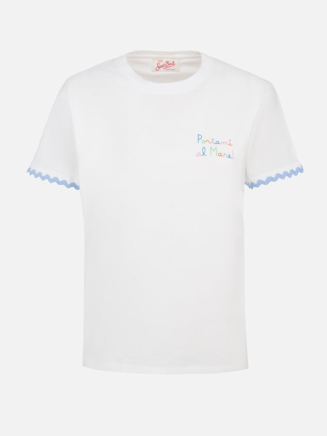 Mc2 Saint Barth T-shirt Da Donna Girocollo Emilie In Jersey Di Cotone Con Ricamo Portami Al Mare