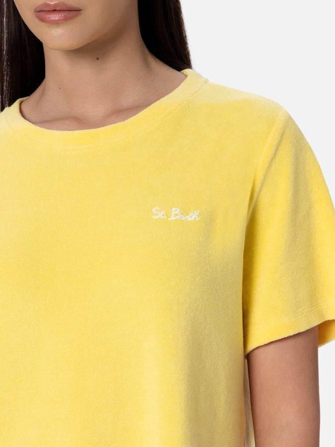 Mc2 Saint Barth T-shirt Da Donna Girocollo In Spugna Di Cotone Giallo Pallido Emilie
