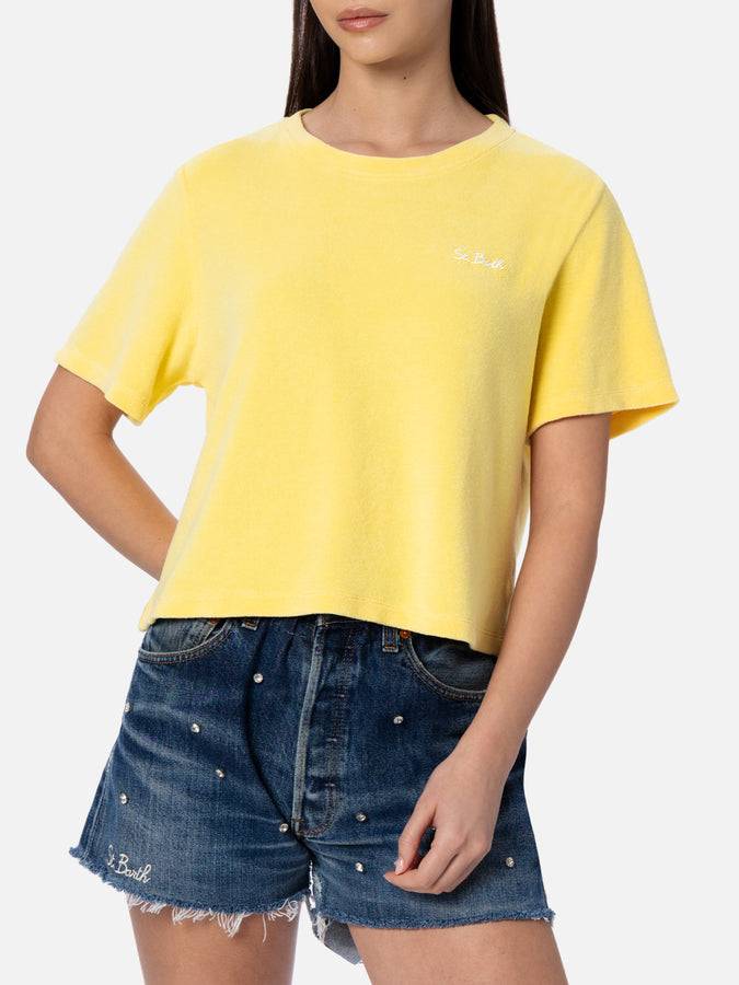 Mc2 Saint Barth T-shirt Da Donna Girocollo In Spugna Di Cotone Giallo Pallido Emilie