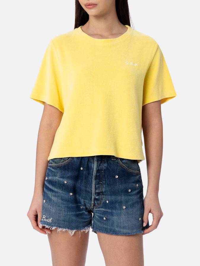 Mc2 Saint Barth T-shirt da donna girocollo in spugna di cotone giallo pallido Emilie