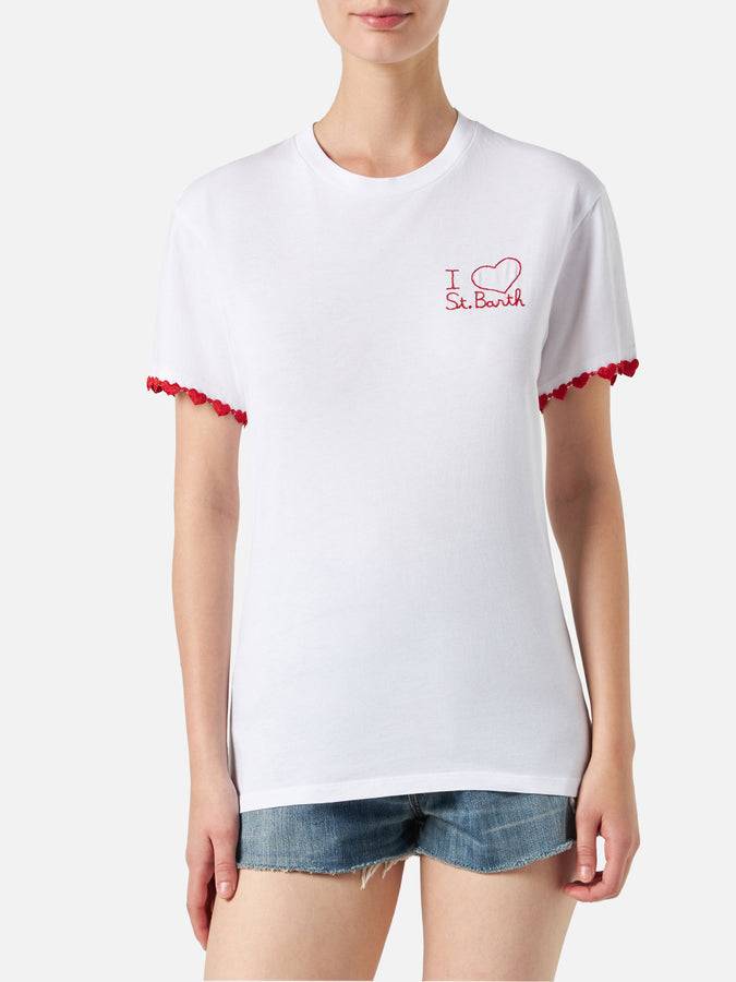 Mc2 Saint Barth T-shirt Da Donna In Cotone Con Cuore Ricamato