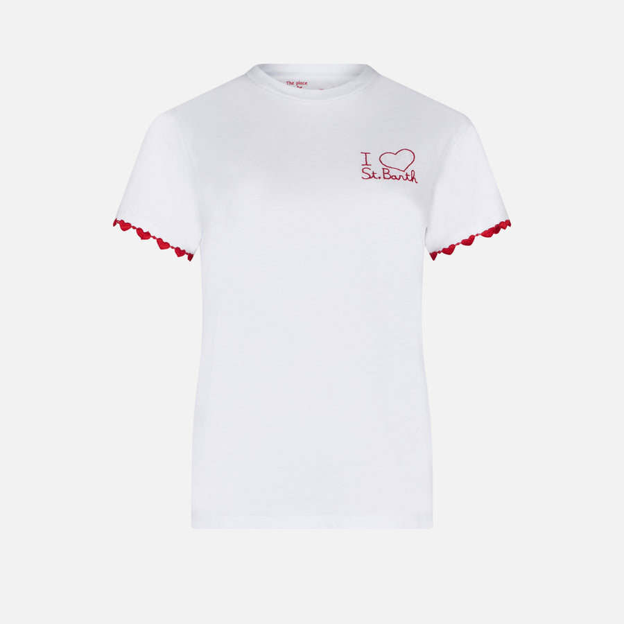 Mc2 Saint Barth T-shirt Da Donna In Cotone Con Cuore Ricamato