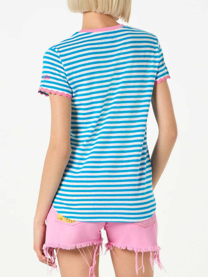 Mc2 Saint Barth T-shirt Da Donna In Cotone Con Ricamo Bonjour St. Barth