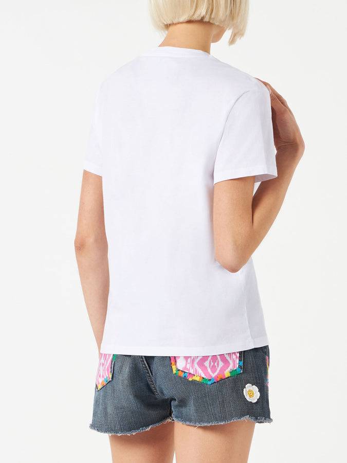 Mc2 Saint Barth T-shirt Da Donna In Cotone Con Ricamo Portami Al Mare!