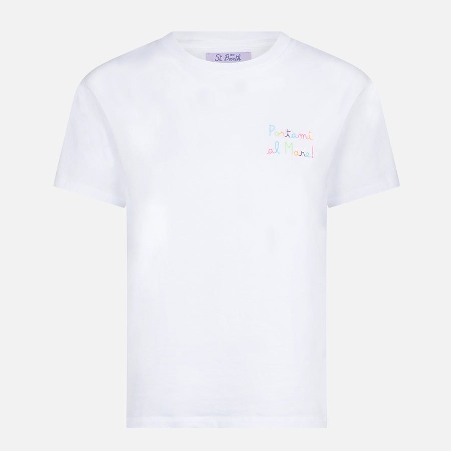 Mc2 Saint Barth T-shirt Da Donna In Cotone Con Ricamo Portami Al Mare!