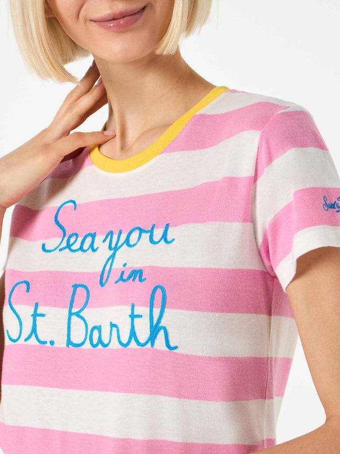 Mc2 Saint Barth T-shirt Da Donna In Cotone Con Ricamo Sea You In St. Barth
