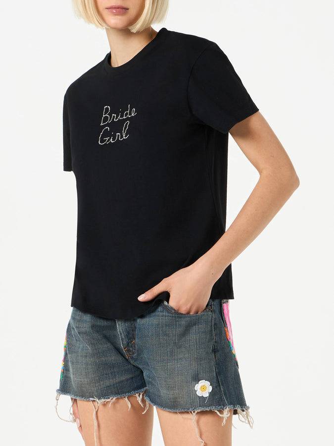 Mc2 Saint Barth T-shirt Da Donna In Cotone Con Ricamo Strass Bride Girl