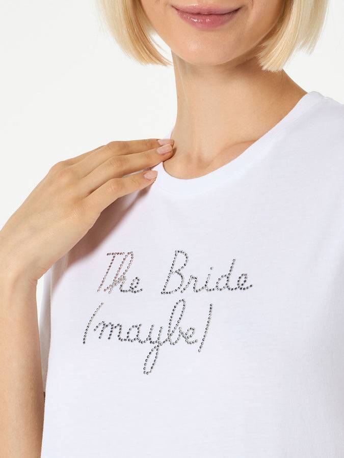 Mc2 Saint Barth T-shirt Da Donna In Cotone Con Ricamo The Bride (maybe) In Strass