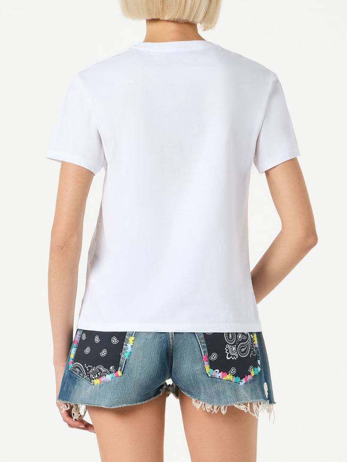 Mc2 Saint Barth T-shirt Da Donna In Cotone Con Ricamo The Bride (maybe) In Strass