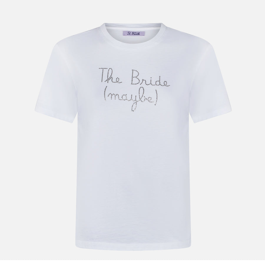 Mc2 Saint Barth T-shirt Da Donna In Cotone Con Ricamo The Bride (maybe) In Strass
