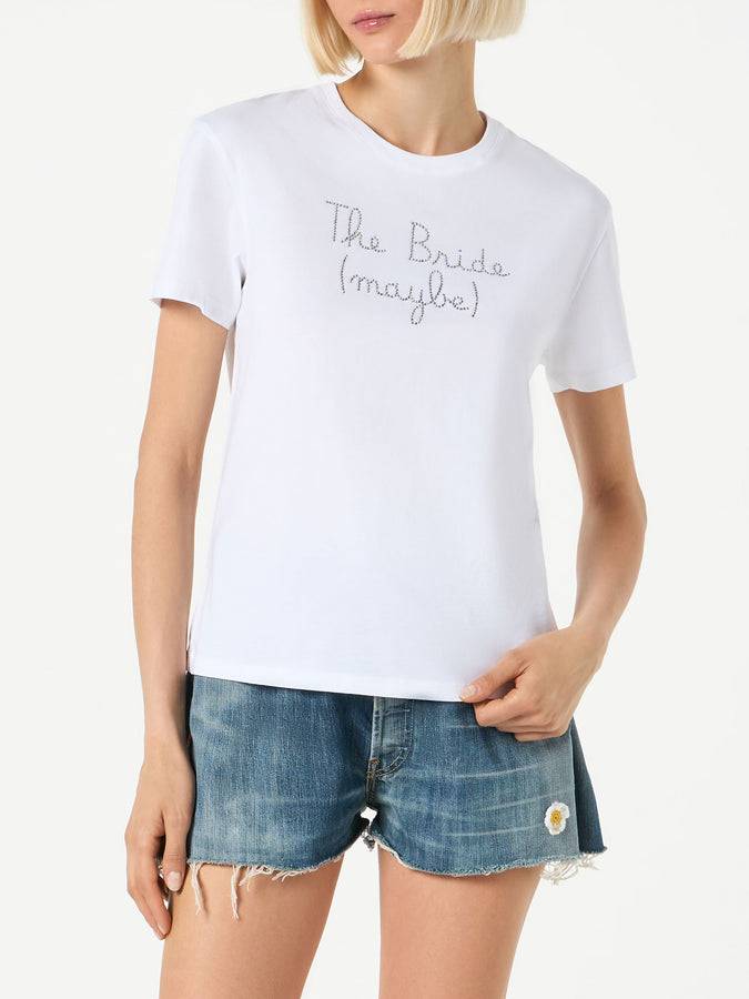 Mc2 Saint Barth T-shirt da donna in cotone con ricamo The Bride (maybe) in strass