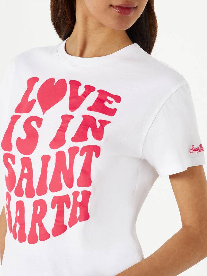 Mc2 Saint Barth T-shirt Da Donna In Cotone Con Scritta Love Is In Saint Barth