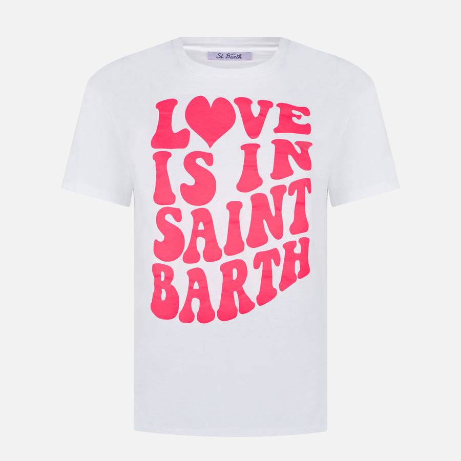 Mc2 Saint Barth T-shirt Da Donna In Cotone Con Scritta Love Is In Saint Barth