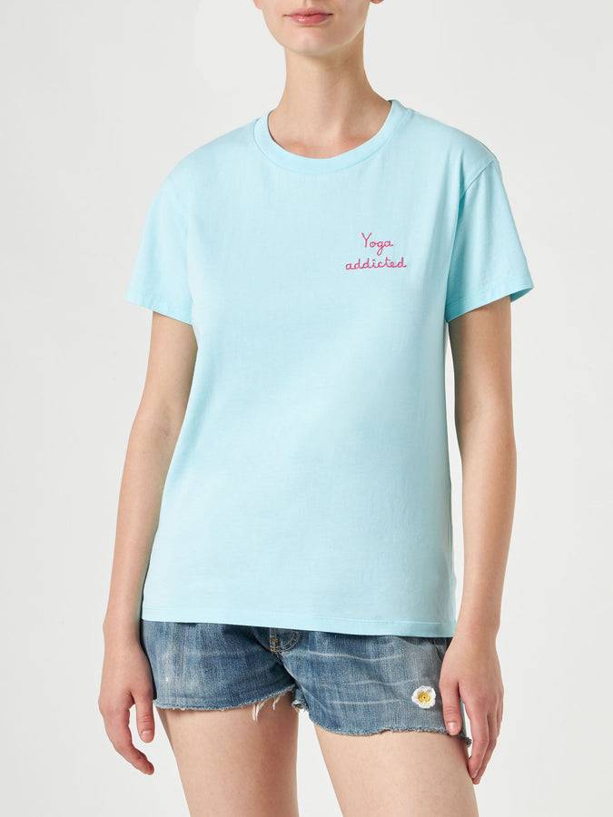 Mc2 Saint Barth T-shirt Da Donna In Cotone Con Scritta Ricamata Yoga Addicted