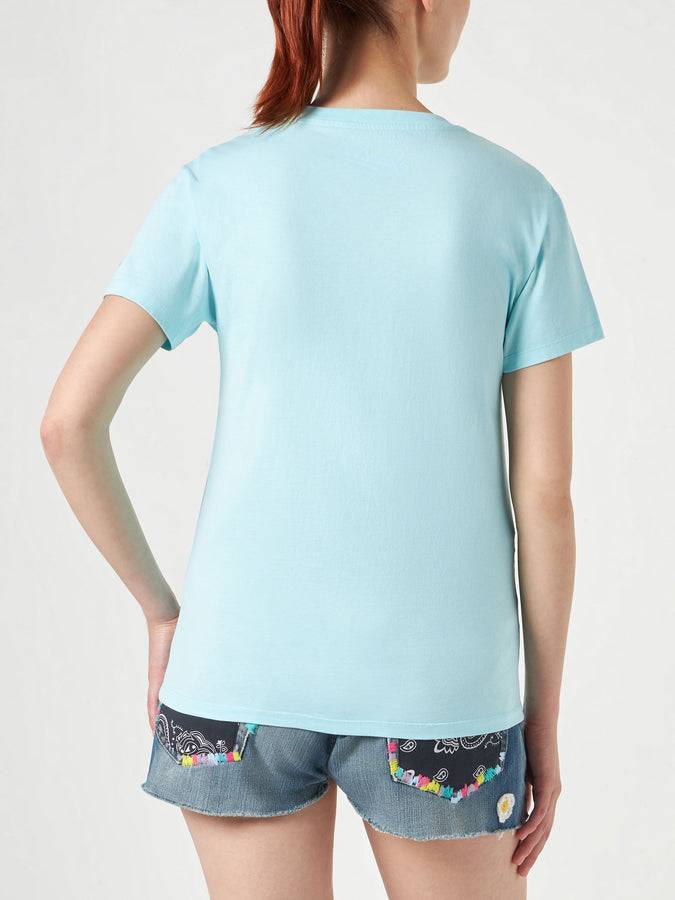 Mc2 Saint Barth T-shirt Da Donna In Cotone Con Scritta Ricamata Yoga Addicted