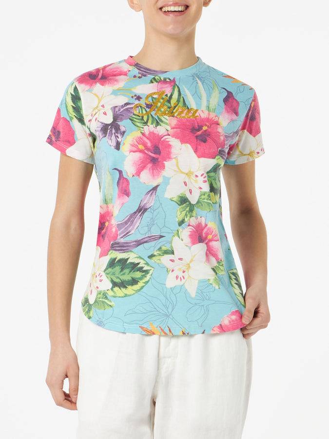 Mc2 Saint Barth T-shirt Da Donna In Cotone Con Stampa Ibiscus