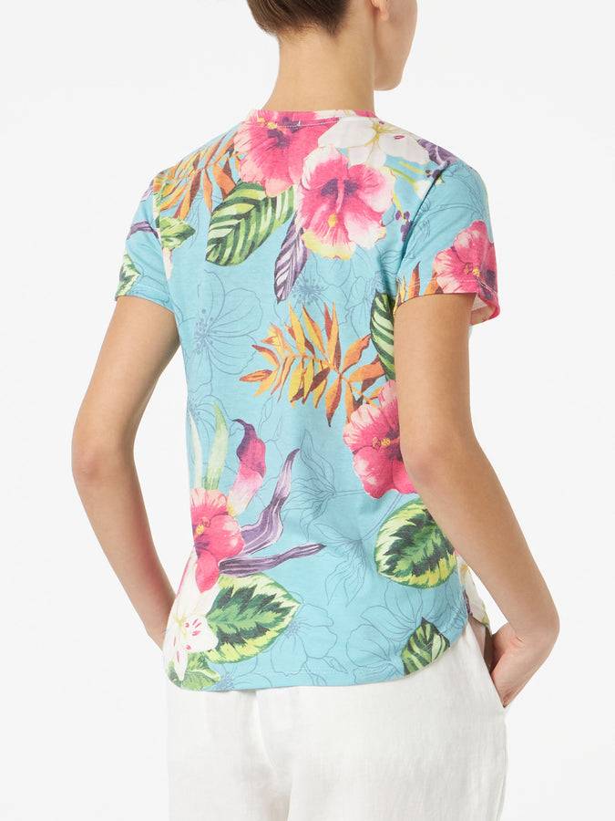Mc2 Saint Barth T-shirt Da Donna In Cotone Con Stampa Ibiscus