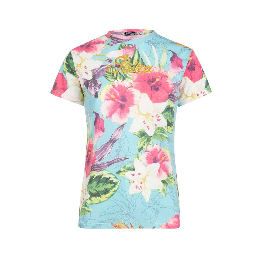 Mc2 Saint Barth T-shirt Da Donna In Cotone Con Stampa Ibiscus