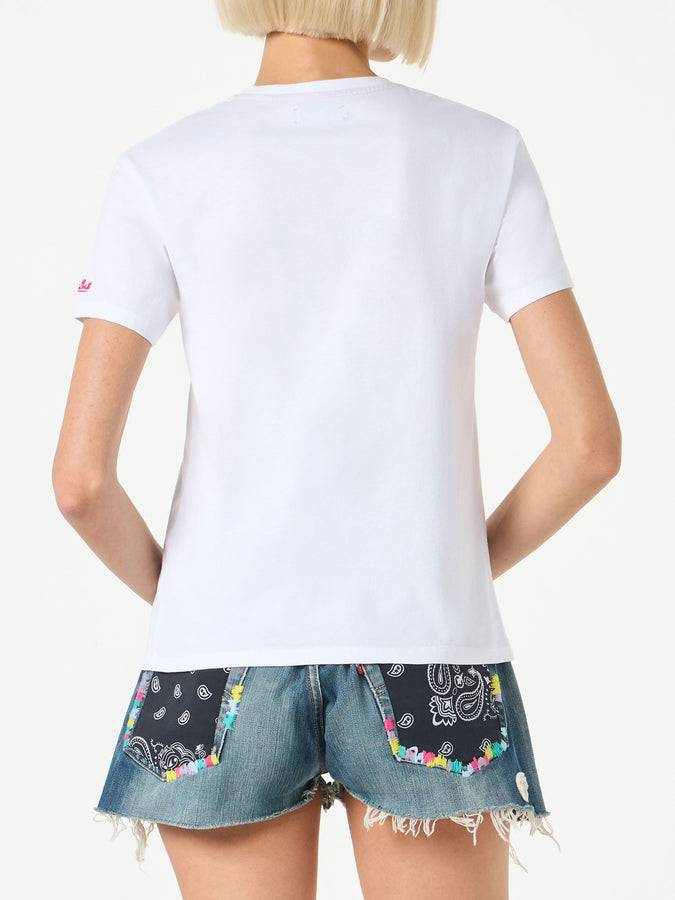 Mc2 Saint Barth T-shirt Da Donna In Cotone Con Taschino Stampa Bandana