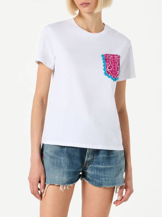 Mc2 Saint Barth T-shirt Da Donna In Cotone Con Taschino Stampa Bandana