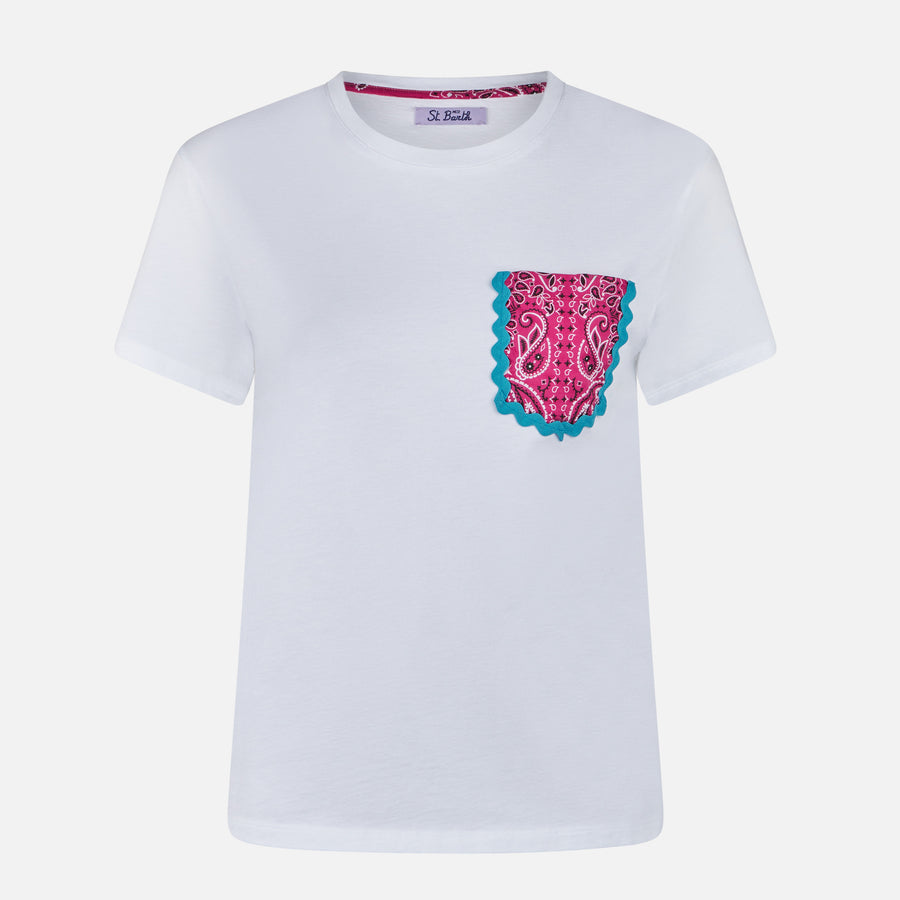 Mc2 Saint Barth T-shirt Da Donna In Cotone Con Taschino Stampa Bandana