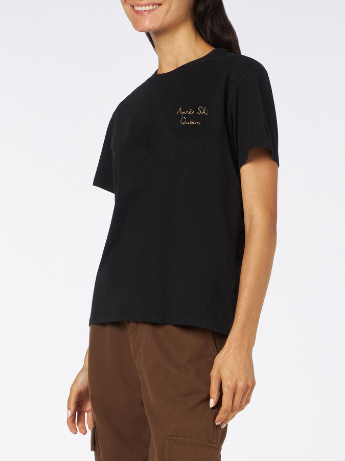 Mc2 Saint Barth T-shirt Da Donna In Cotone Pesante Con Ricamo Aprés Ski Queen